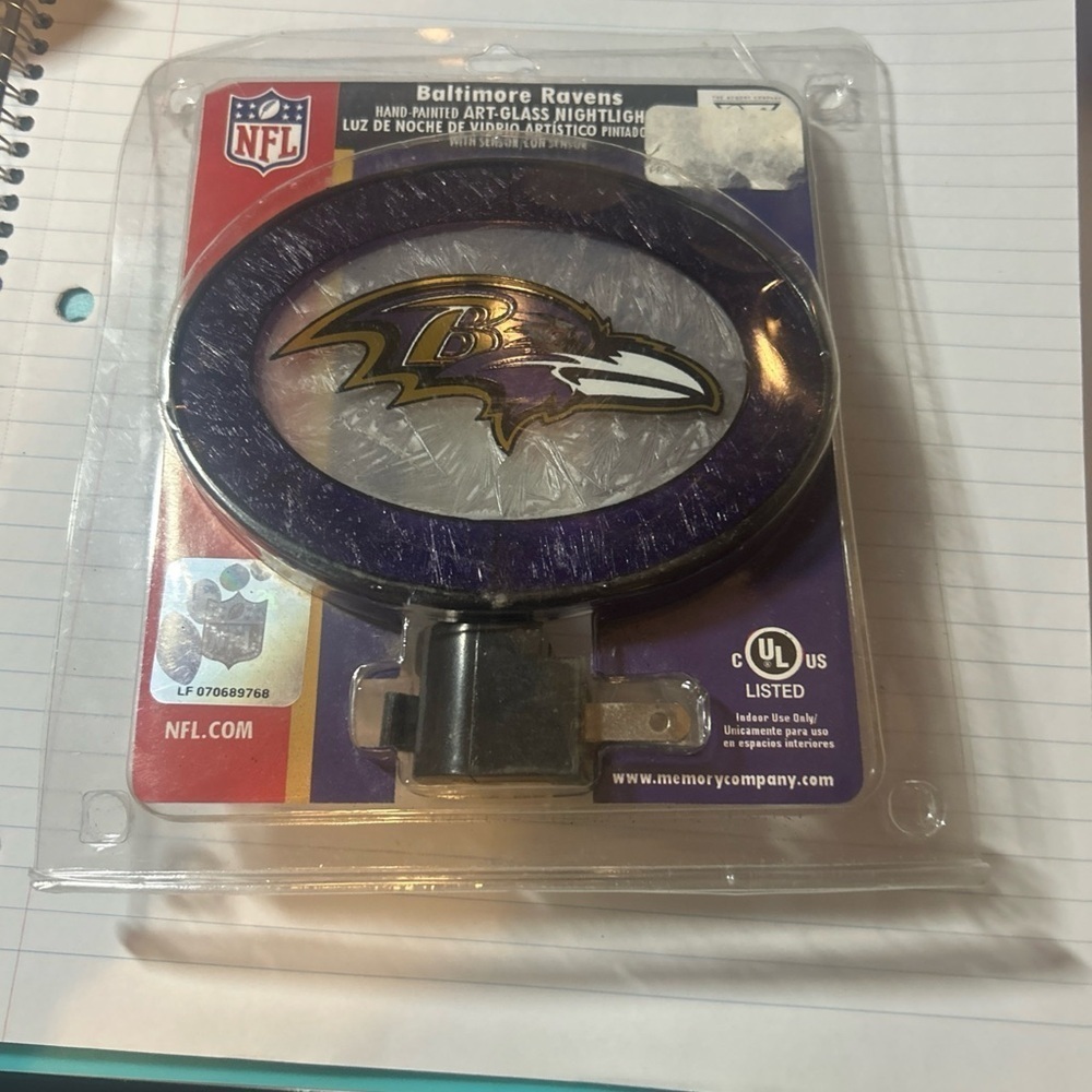 NWT Baltimore Ravens Hand Painted Art Glass Night Light